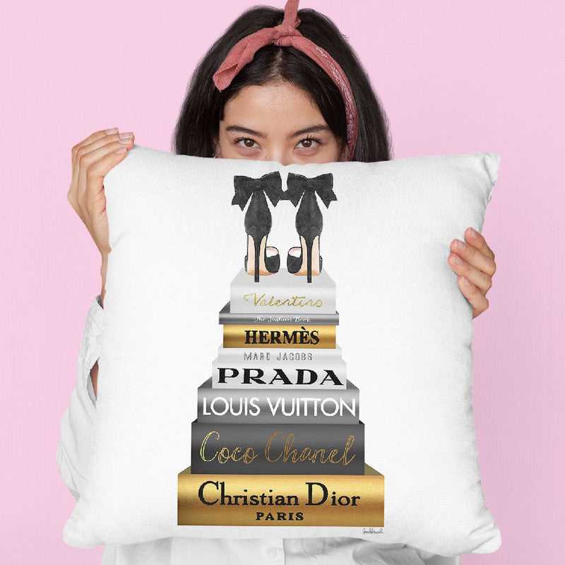 Tall Fashion Books Black And Gold Throw Pillow By Amanda Greenwood – All  About Vibe