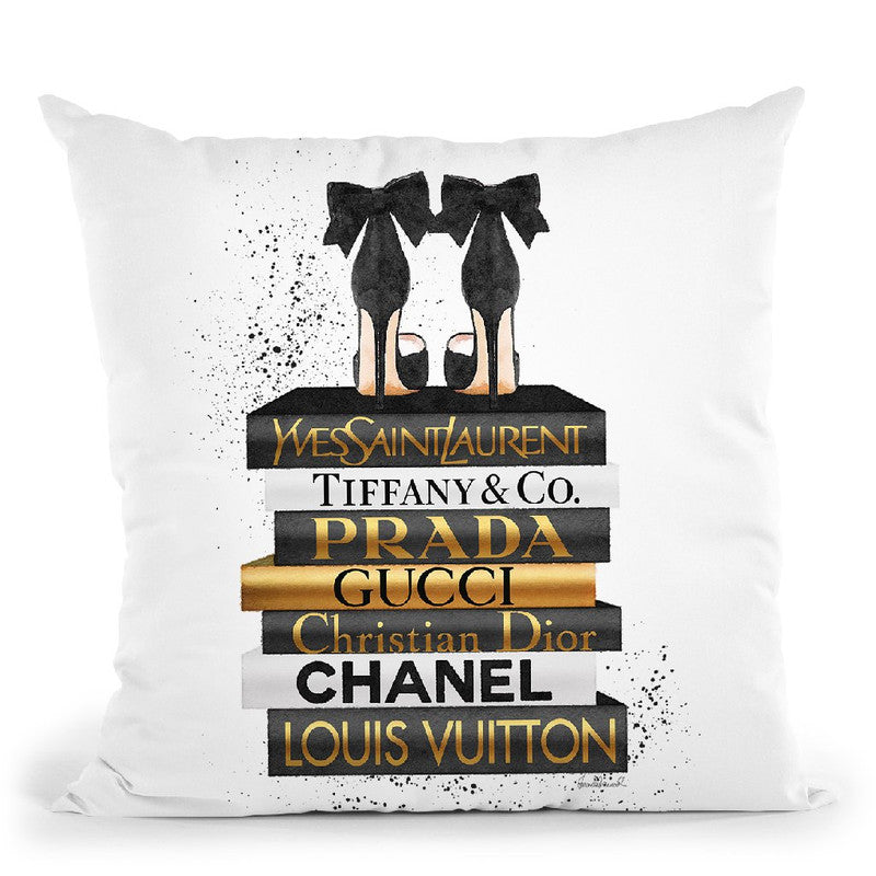 Gold & Black Book Stack With Black Heel Throw Pillow By Amanda Greenwo –  All About Vibe