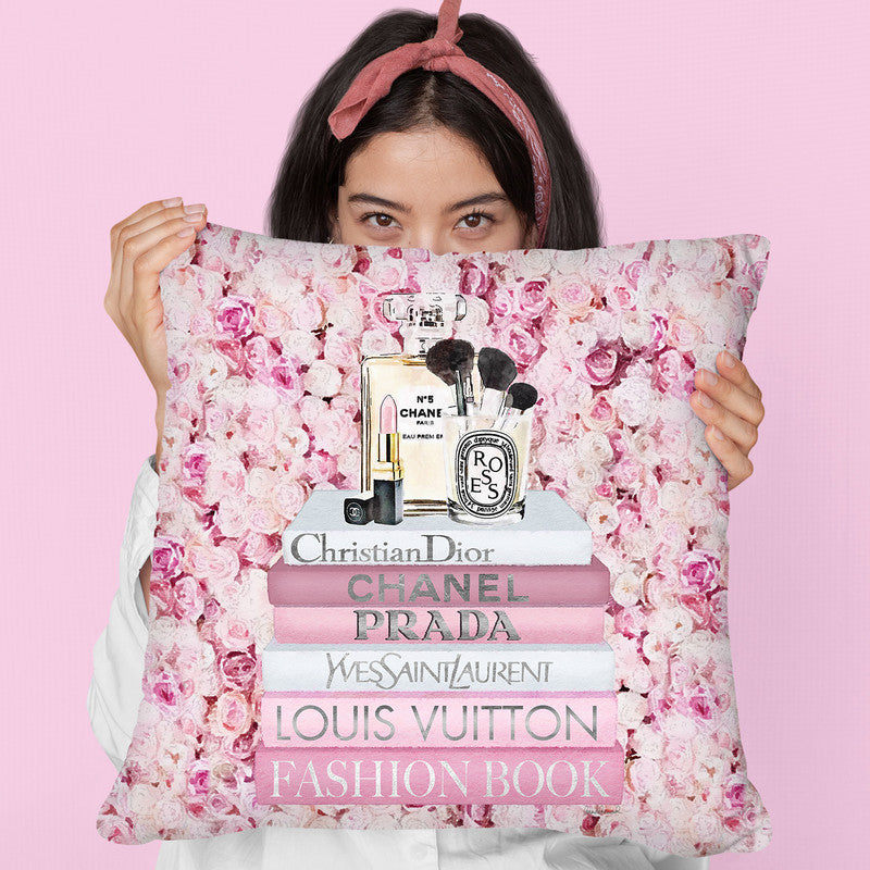 Medium Book Stack Grey Soft Pink, Quilted Bag Throw Pillow By Amanda G –  All About Vibe