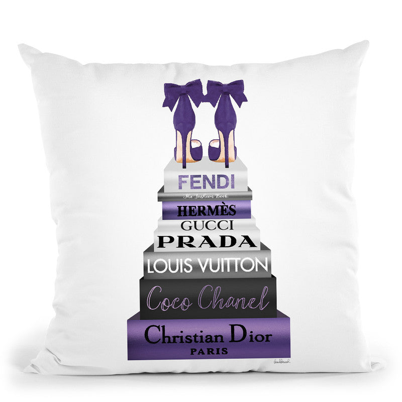 Tall Metallic Stack Purple With Purple Bow Shoes Throw Pillow By