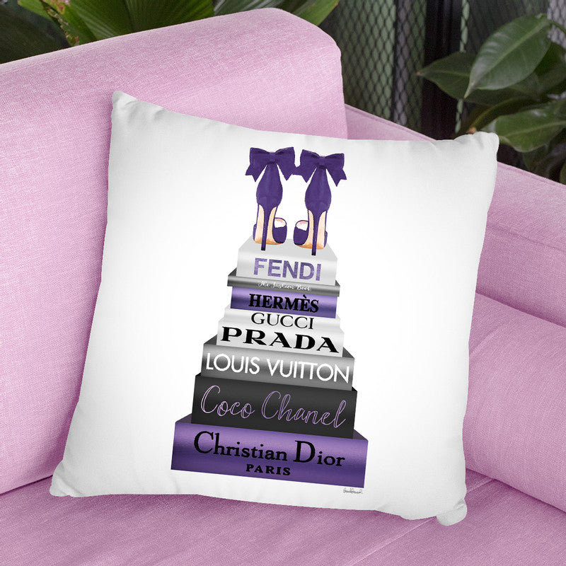 Tall Metallic Stack Purple With Purple Bow Shoes Throw Pillow By