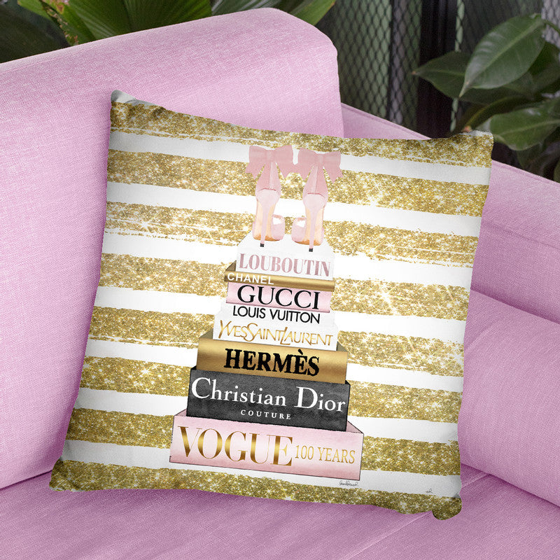 Tall Pink And Gold With Bow Shoes, Pink Stripe Throw Pillow By Amanda  Greenwood