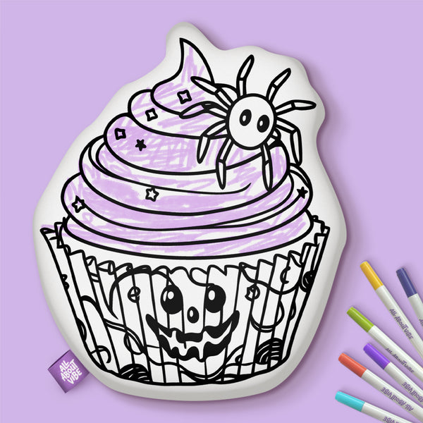 10" Halloween Spider Cupcake Coloring Pillow