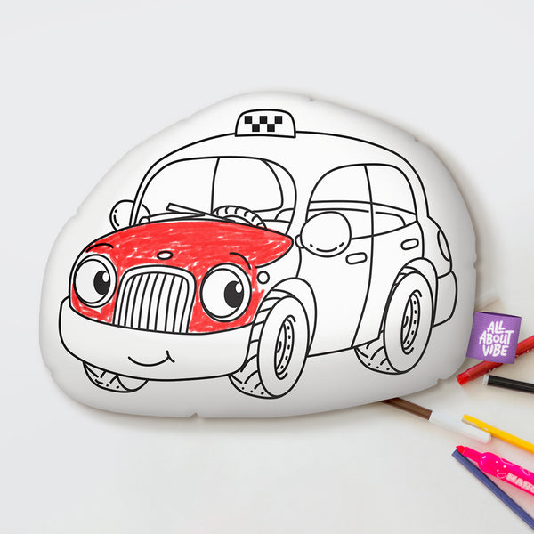 10" Little Taxi Coloring Pillow