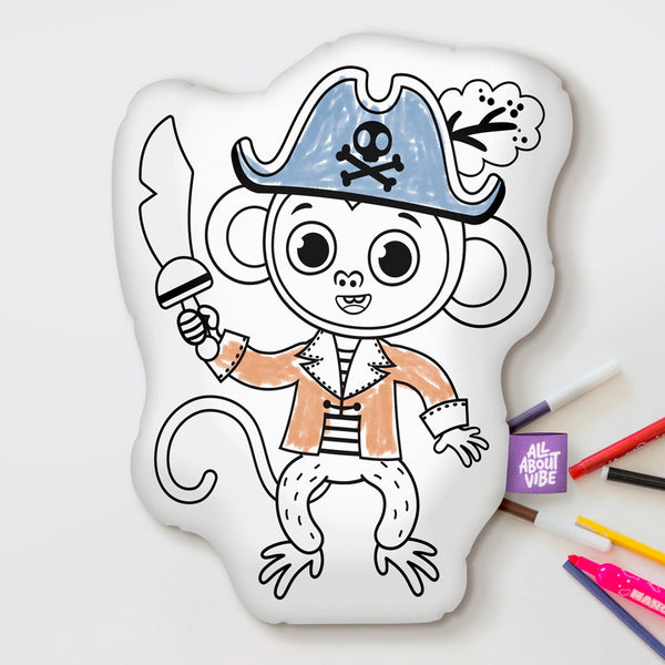 10" Pirate Monkey Coloring Pillow