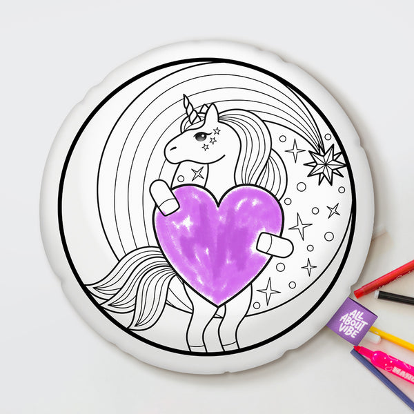 10" Unicorn Round Coloring Pillow