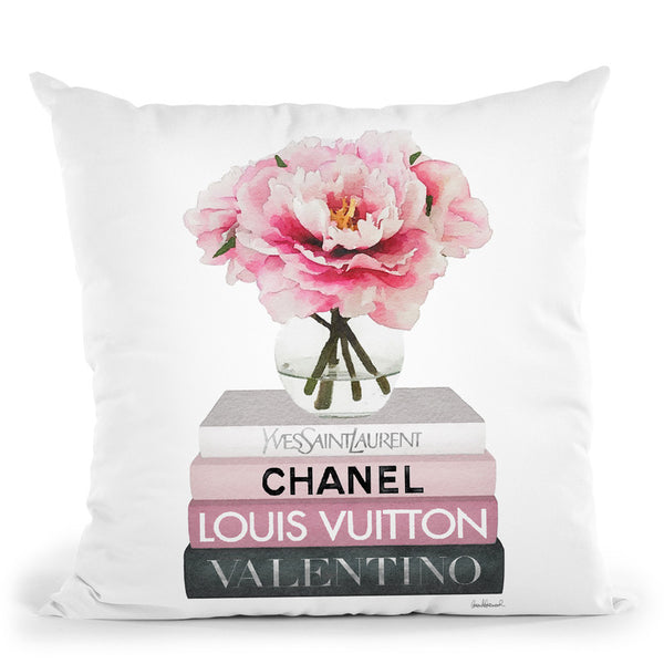Pink Tone Books, Bag With Roses Throw Pillow By Amanda Greenwood