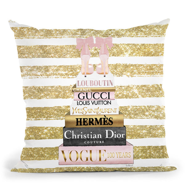 Tall Pink And Gold With Bow Shoes, Pink Stripe Throw Pillow By Amanda – All  About Vibe